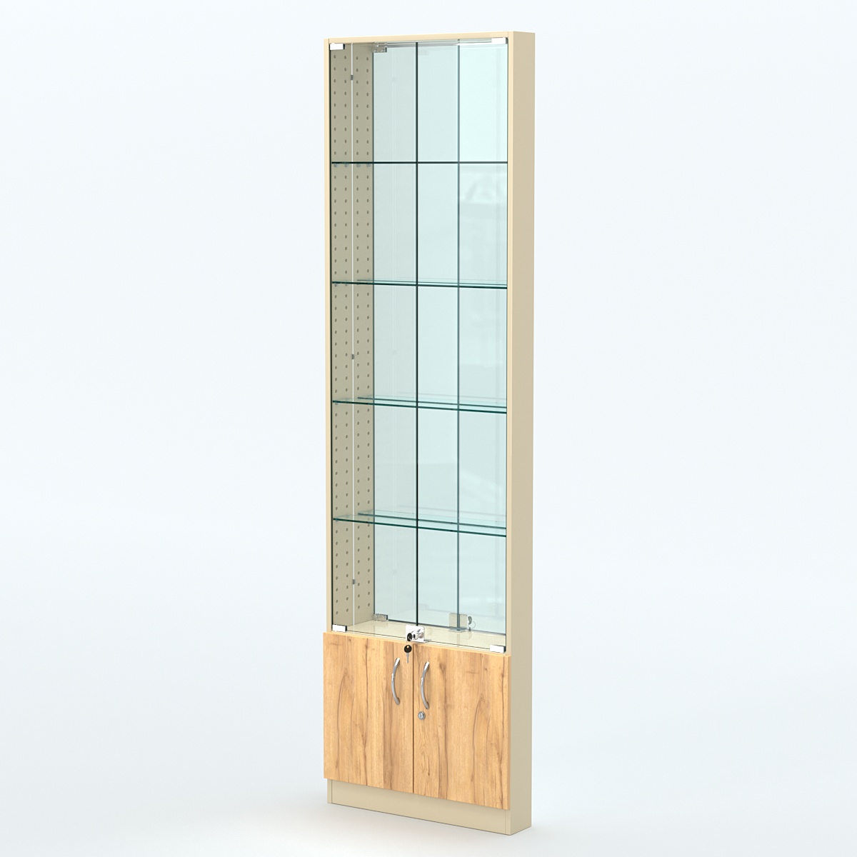 Торговая витрина с 4-мя стеклянными полками 100x600 мм серии NEXT-4 №1-2 (З/C - ЗЕРКАЛО) Крем Вайс и Дуб Золотистый