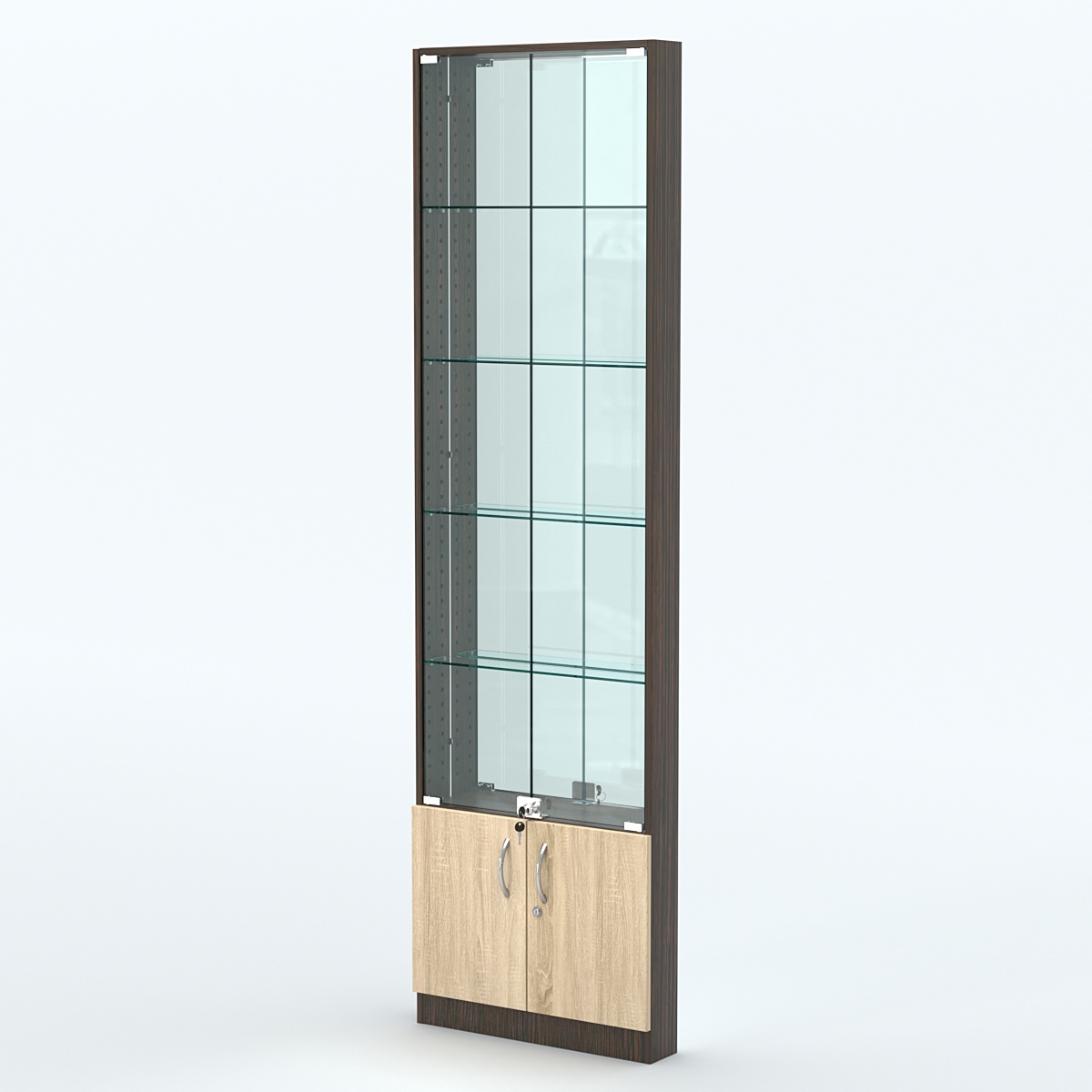 Торговая витрина с 4-мя стеклянными полками 100x600 мм серии NEXT-4 №1-2 (З/C - ЗЕРКАЛО) Дуб Венге + Дуб Сонома