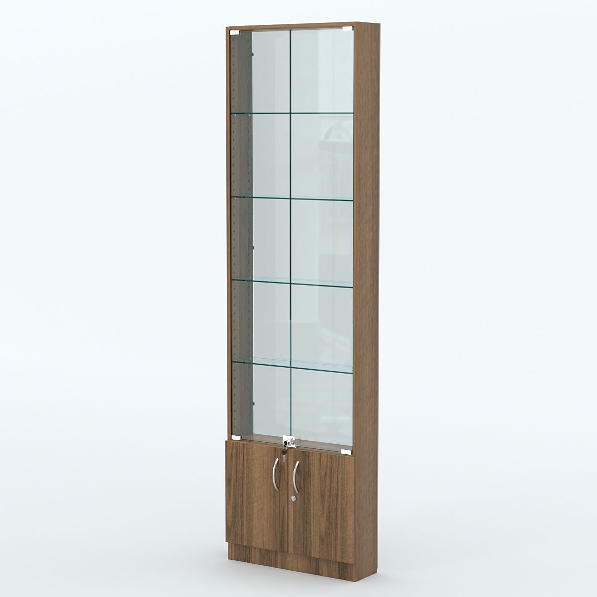 Торговая витрина с 4-мя стеклянными полками 150x600 мм серии NEXT-4 №2-1 (З/C - СТЕКЛО) Орех