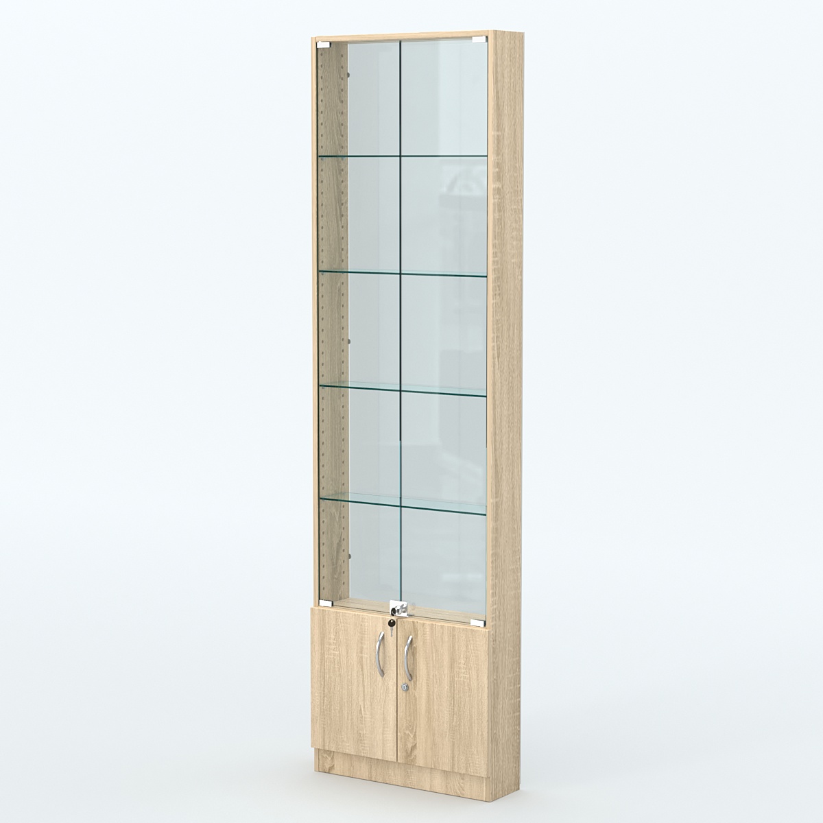Торговая витрина с 4-мя стеклянными полками 150x600 мм серии NEXT-4 №2-1 (З/C - СТЕКЛО) Дуб сонома