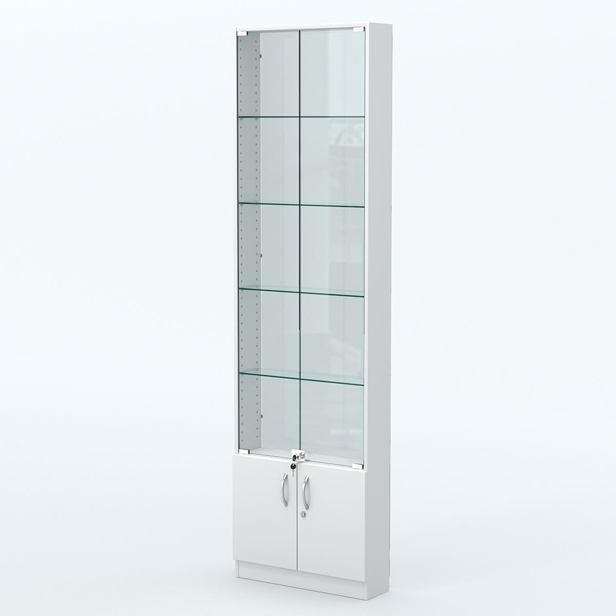 Торговая витрина с 4-мя стеклянными полками 150x600 мм серии NEXT-4 №2-1 (З/C - СТЕКЛО) Белый