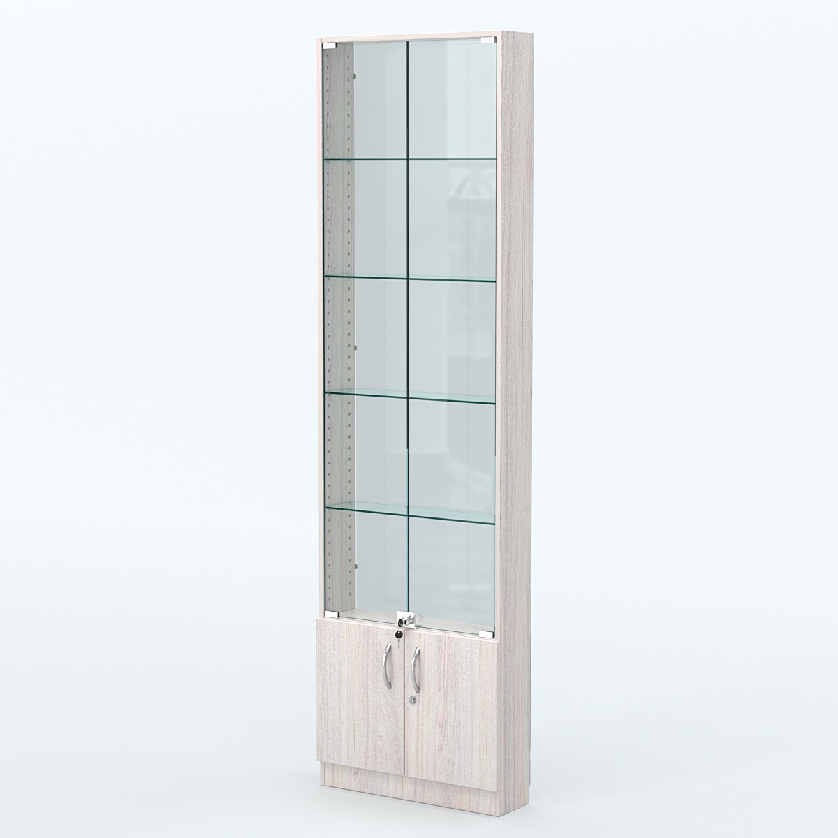 Торговая витрина с 4-мя стеклянными полками 150x600 мм серии NEXT-4 №2-1 (З/C - СТЕКЛО) Ясень Анкор светлый