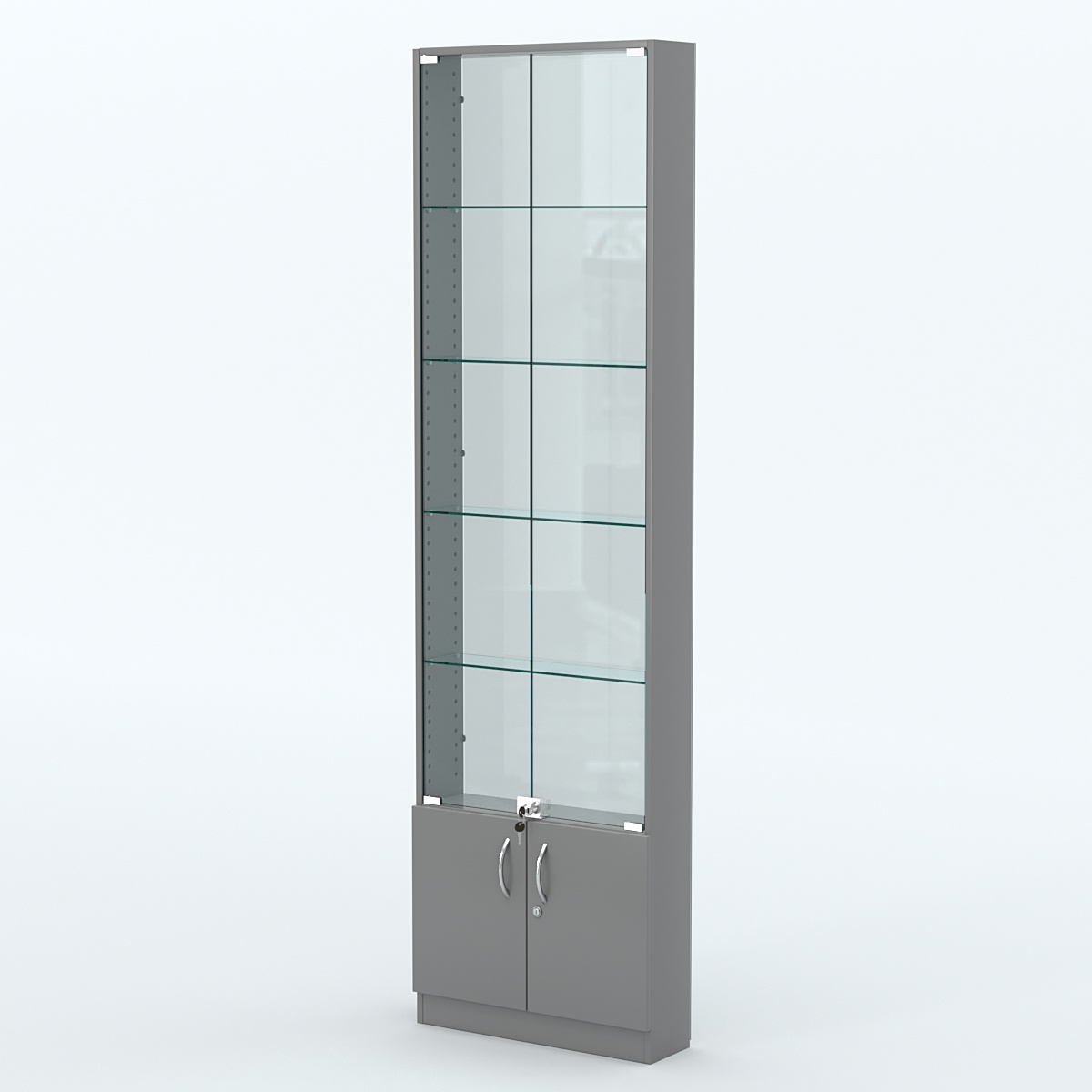 Торговая витрина с 4-мя стеклянными полками 150x600 мм серии NEXT-4 №2-1 (З/C - СТЕКЛО) Темно-Серый