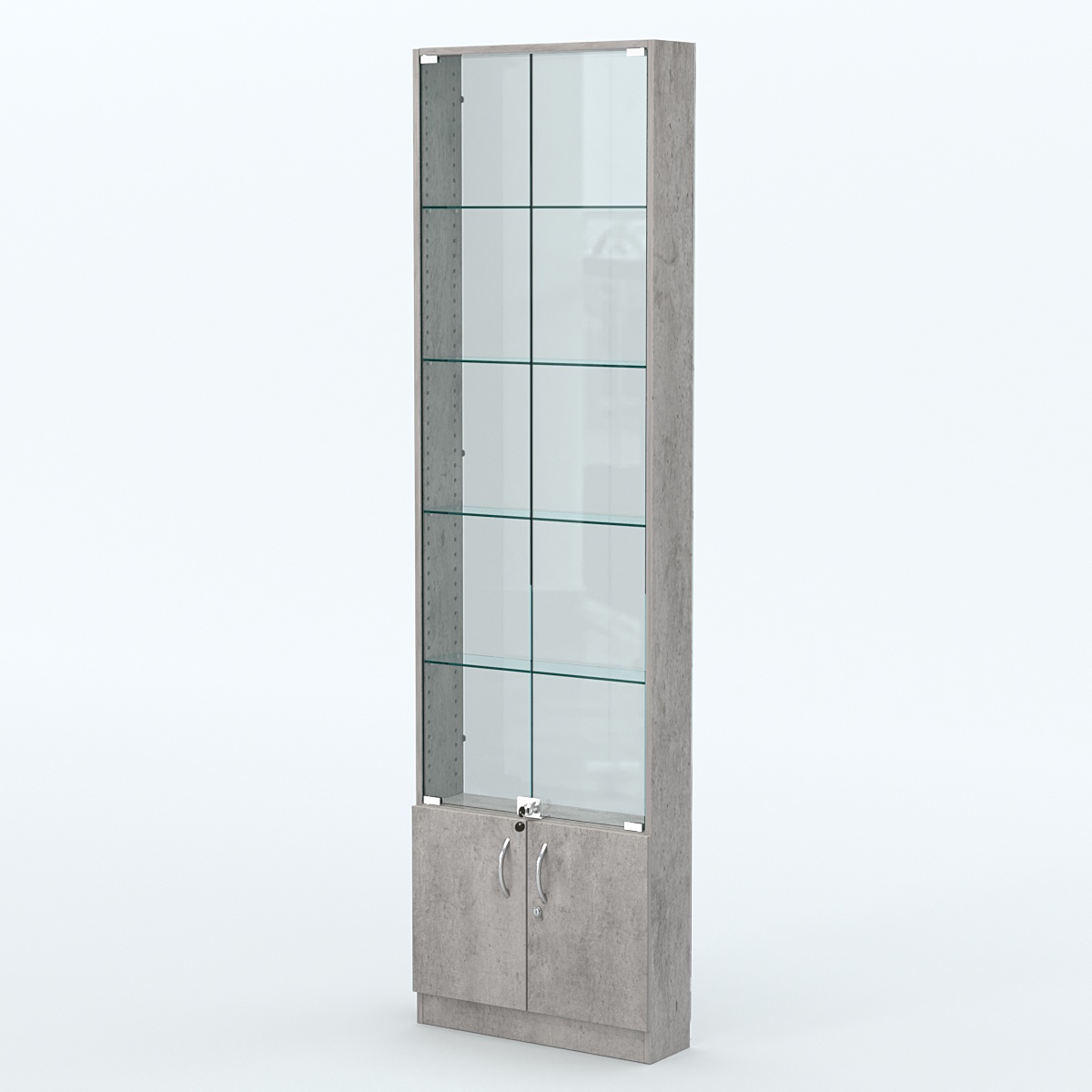 Торговая витрина с 4-мя стеклянными полками 150x600 мм серии NEXT-4 №2-1 (З/C - СТЕКЛО) Бетон Чикаго светло-серый F186 ST9