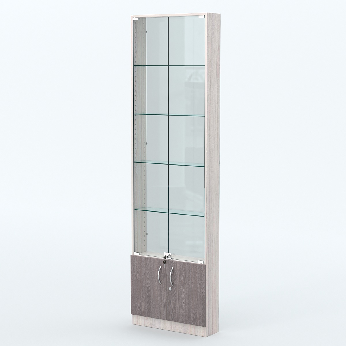 Торговая витрина с 4-мя стеклянными полками 150x600 мм серии NEXT-4 №2-1 (З/C - СТЕКЛО) Ясень Анкор светлый + Ясень Анкор темный