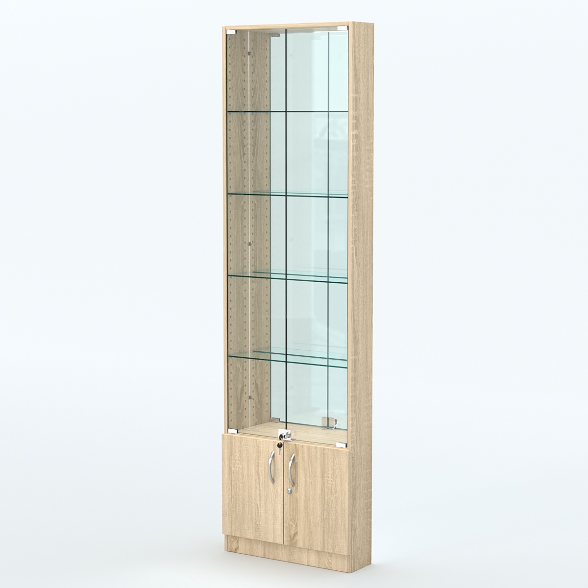 Торговая витрина с 4-мя стеклянными полками 150x600 мм серии NEXT-4 №2-2 (З/C - ЗЕРКАЛО) Дуб сонома