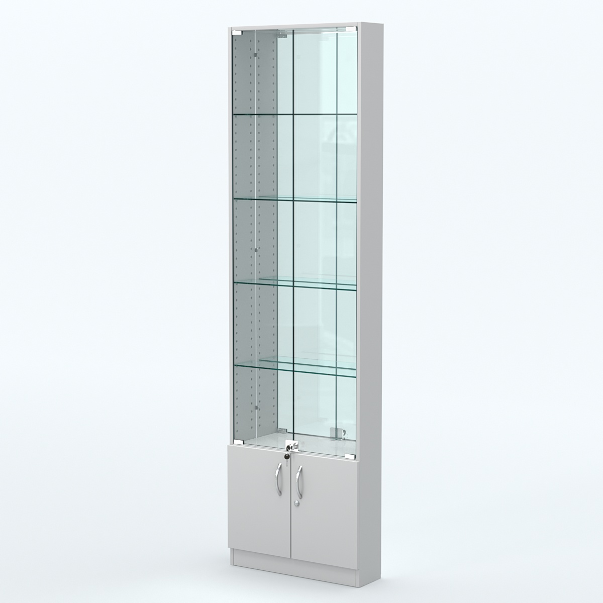 Торговая витрина с 4-мя стеклянными полками 150x600 мм серии NEXT-4 №2-2 (З/C - ЗЕРКАЛО) Серый