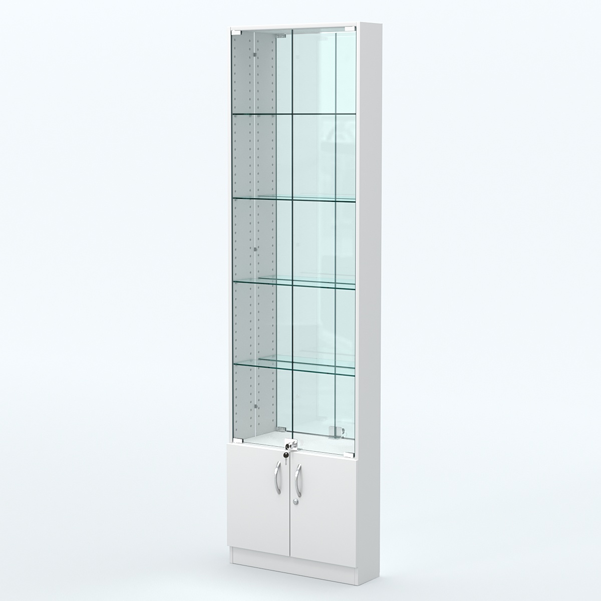 Торговая витрина с 4-мя стеклянными полками 150x600 мм серии NEXT-4 №2-2 (З/C - ЗЕРКАЛО) Белый