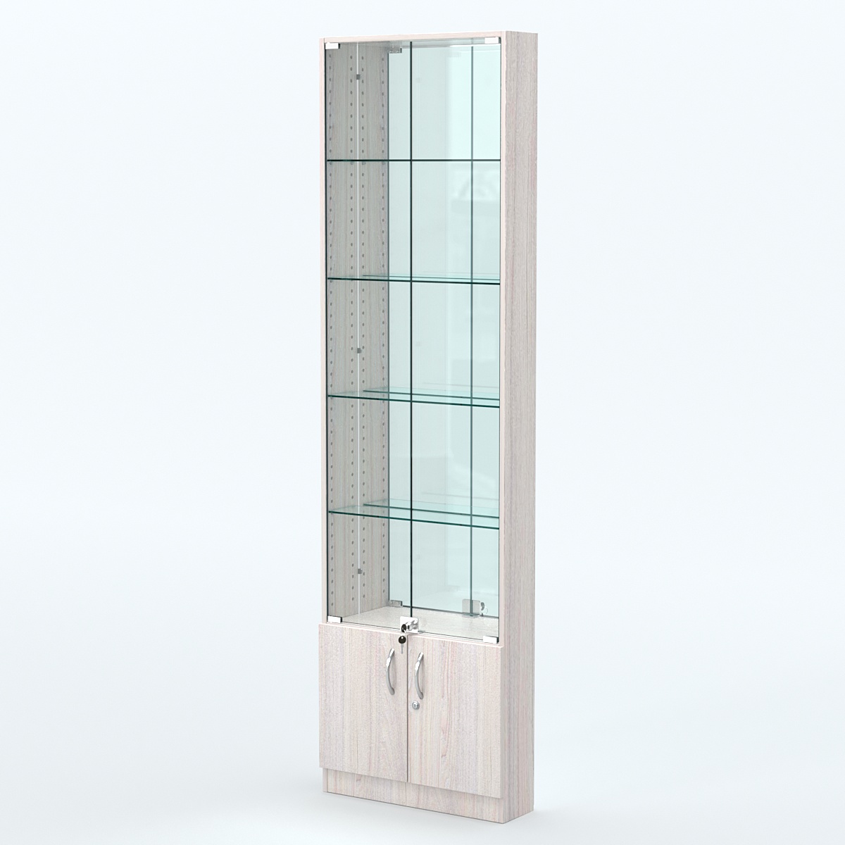 Торговая витрина с 4-мя стеклянными полками 150x600 мм серии NEXT-4 №2-2 (З/C - ЗЕРКАЛО) Ясень Анкор светлый