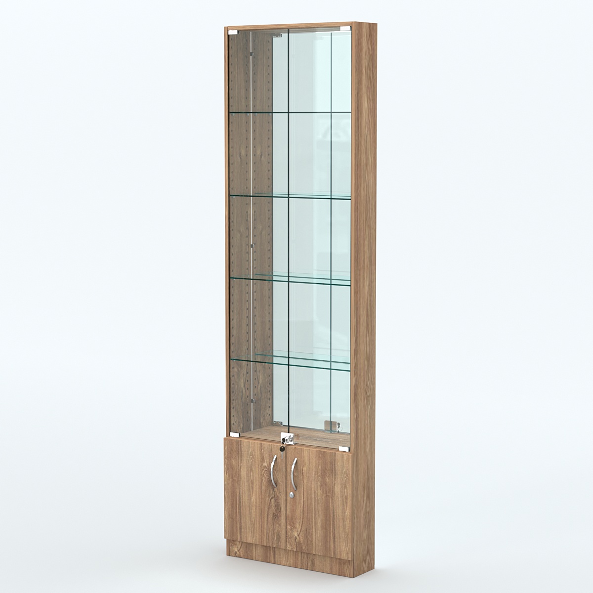 Торговая витрина с 4-мя стеклянными полками 150x600 мм серии NEXT-4 №2-2 (З/C - ЗЕРКАЛО) Дуб Канзас коричневый