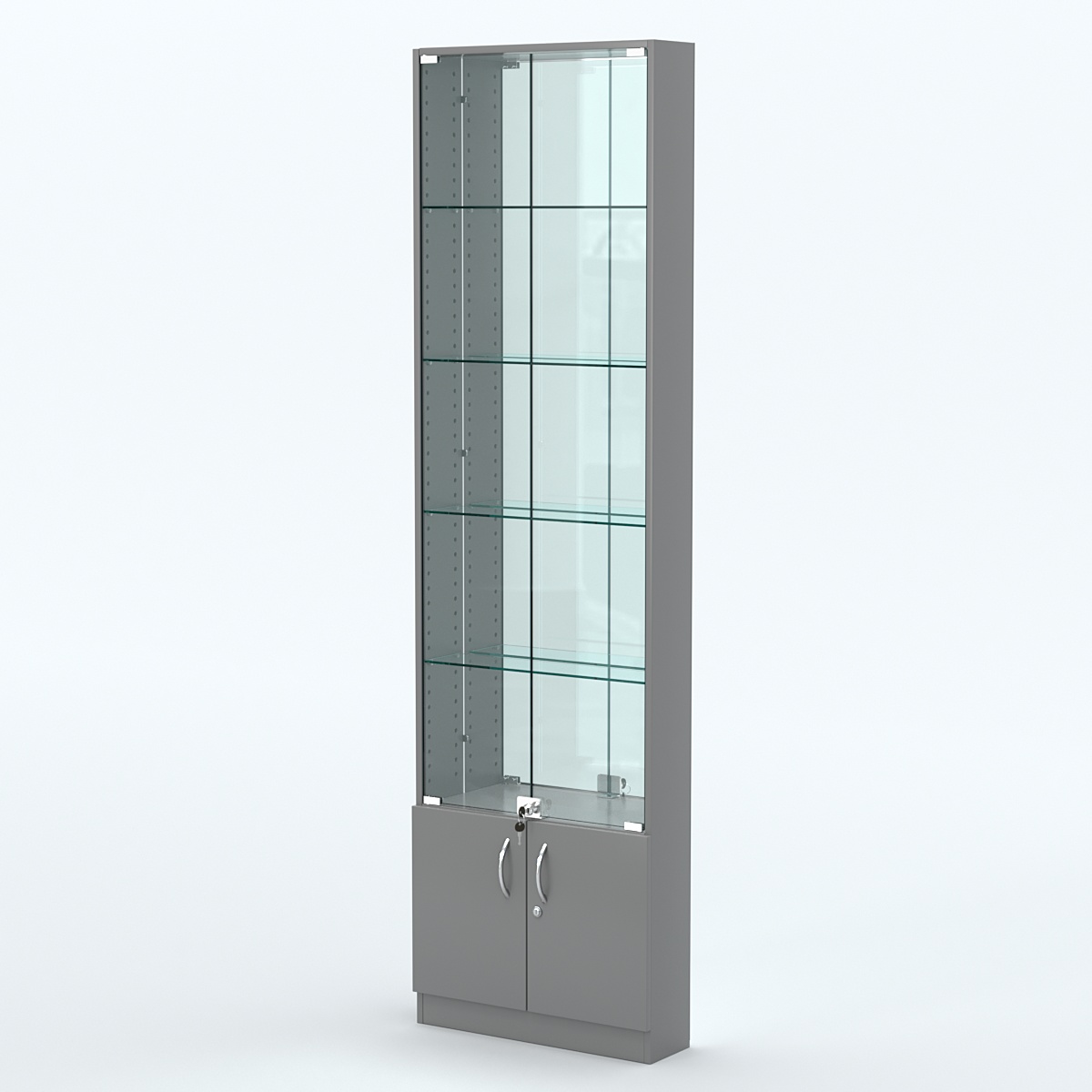 Торговая витрина с 4-мя стеклянными полками 150x600 мм серии NEXT-4 №2-2 (З/C - ЗЕРКАЛО) Темно-Серый