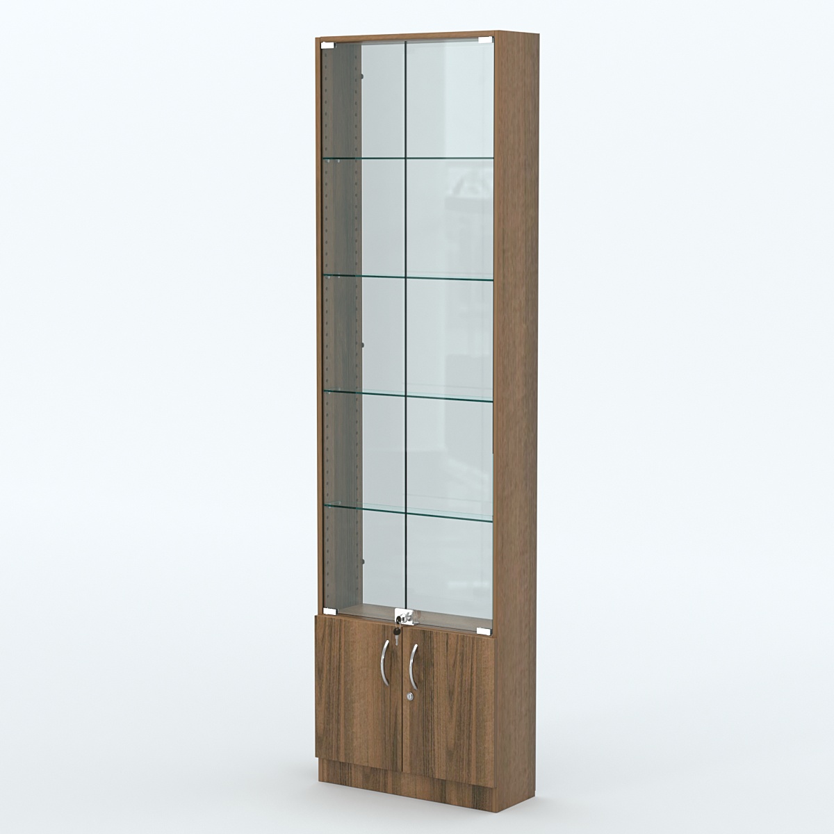 Торговая витрина с 4-мя стеклянными полками 200x600 мм серии NEXT-4 №3-1 (З/C - СТЕКЛО) Орех