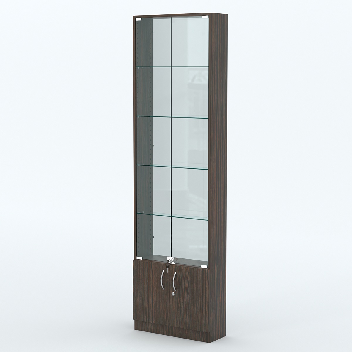Торговая витрина с 4-мя стеклянными полками 200x600 мм серии NEXT-4 №3-1 (З/C - СТЕКЛО) Дуб Венге