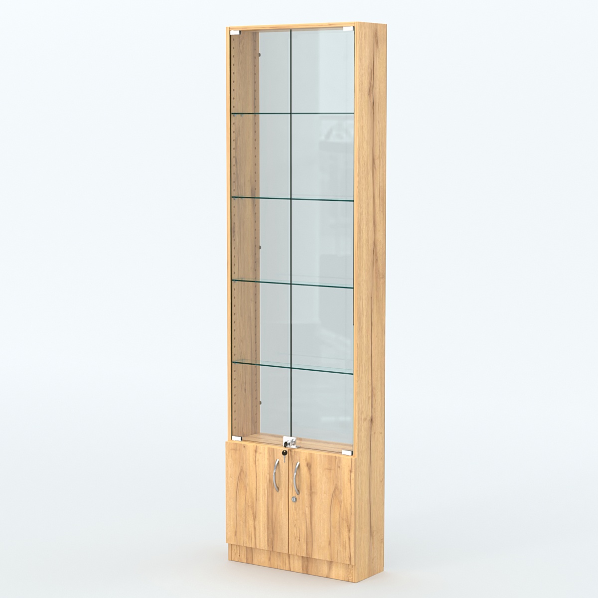 Торговая витрина с 4-мя стеклянными полками 200x600 мм серии NEXT-4 №3-1 (З/C - СТЕКЛО) Дуб Золотистый