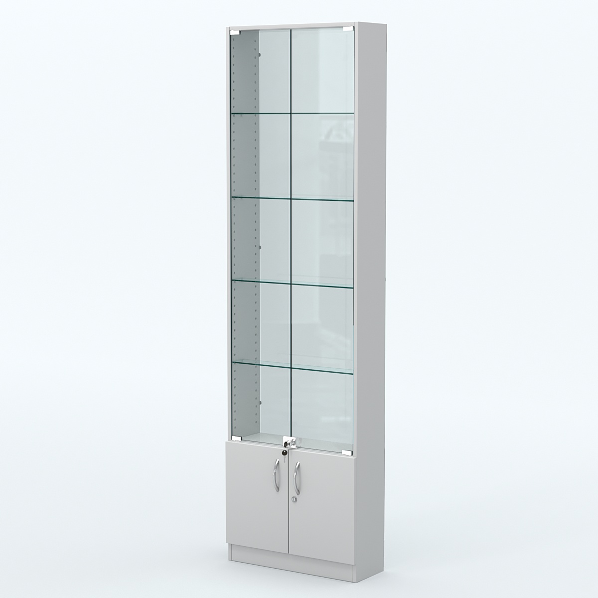 Торговая витрина с 4-мя стеклянными полками 200x600 мм серии NEXT-4 №3-1 (З/C - СТЕКЛО) Серый