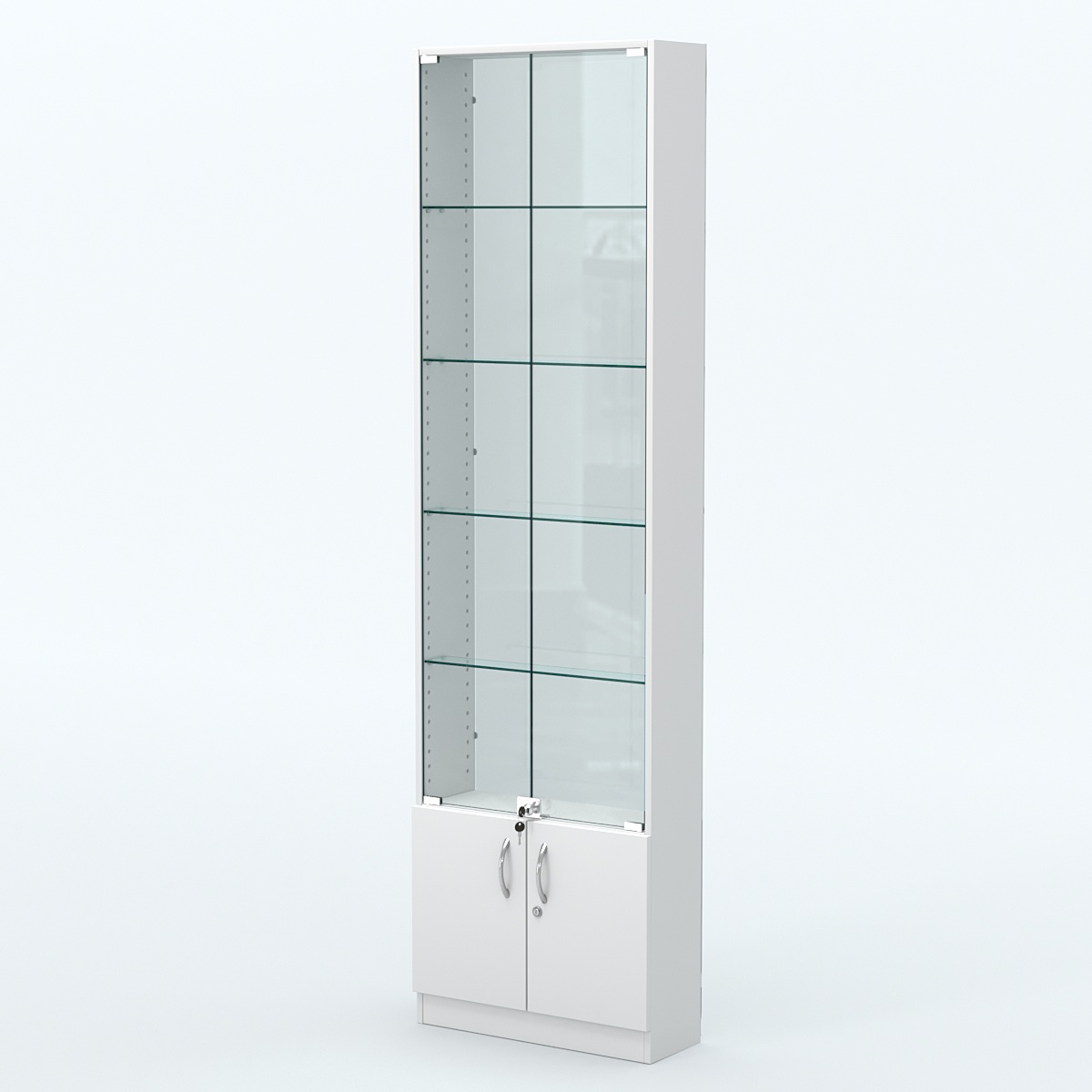 Торговая витрина с 4-мя стеклянными полками 200x600 мм серии NEXT-4 №3-1 (З/C - СТЕКЛО) Белый