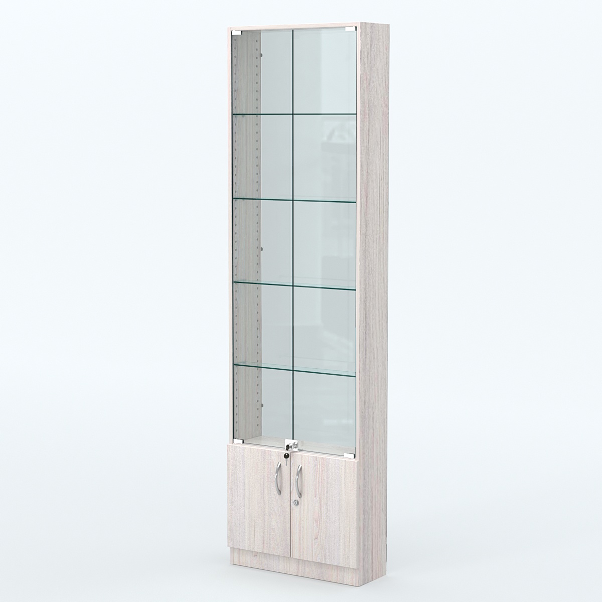 Торговая витрина с 4-мя стеклянными полками 200x600 мм серии NEXT-4 №3-1 (З/C - СТЕКЛО) Ясень Анкор светлый