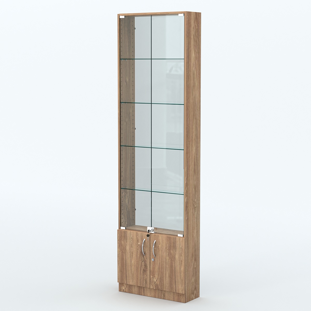 Торговая витрина с 4-мя стеклянными полками 200x600 мм серии NEXT-4 №3-1 (З/C - СТЕКЛО) Дуб Канзас коричневый