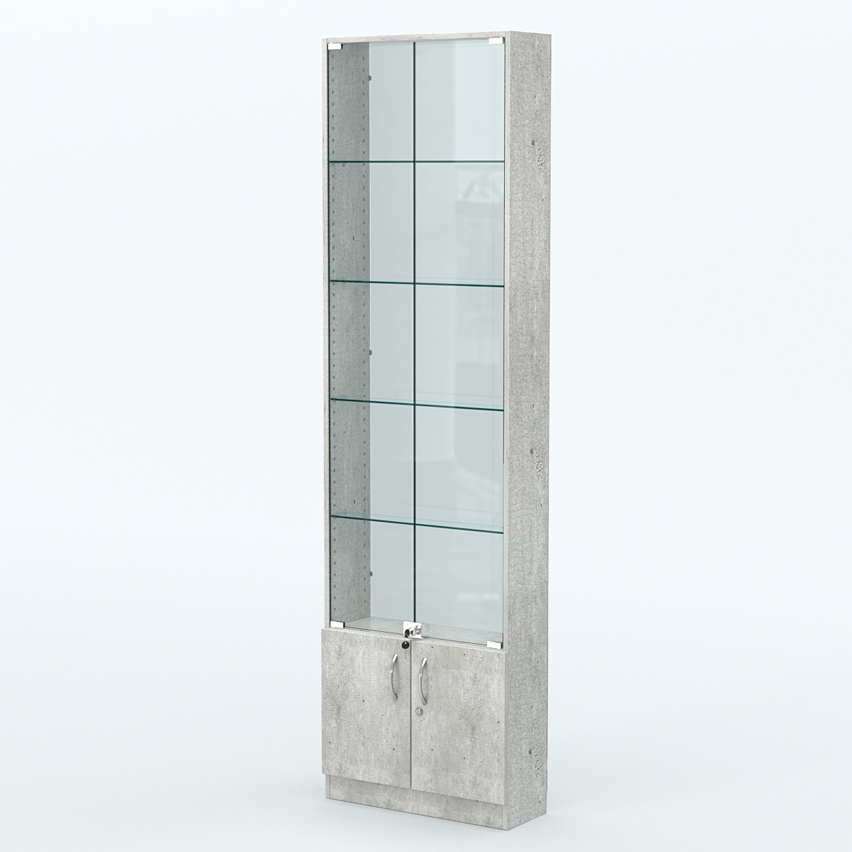 Торговая витрина с 4-мя стеклянными полками 200x600 мм серии NEXT-4 №3-1 (З/C - СТЕКЛО) Метрополитан Грей