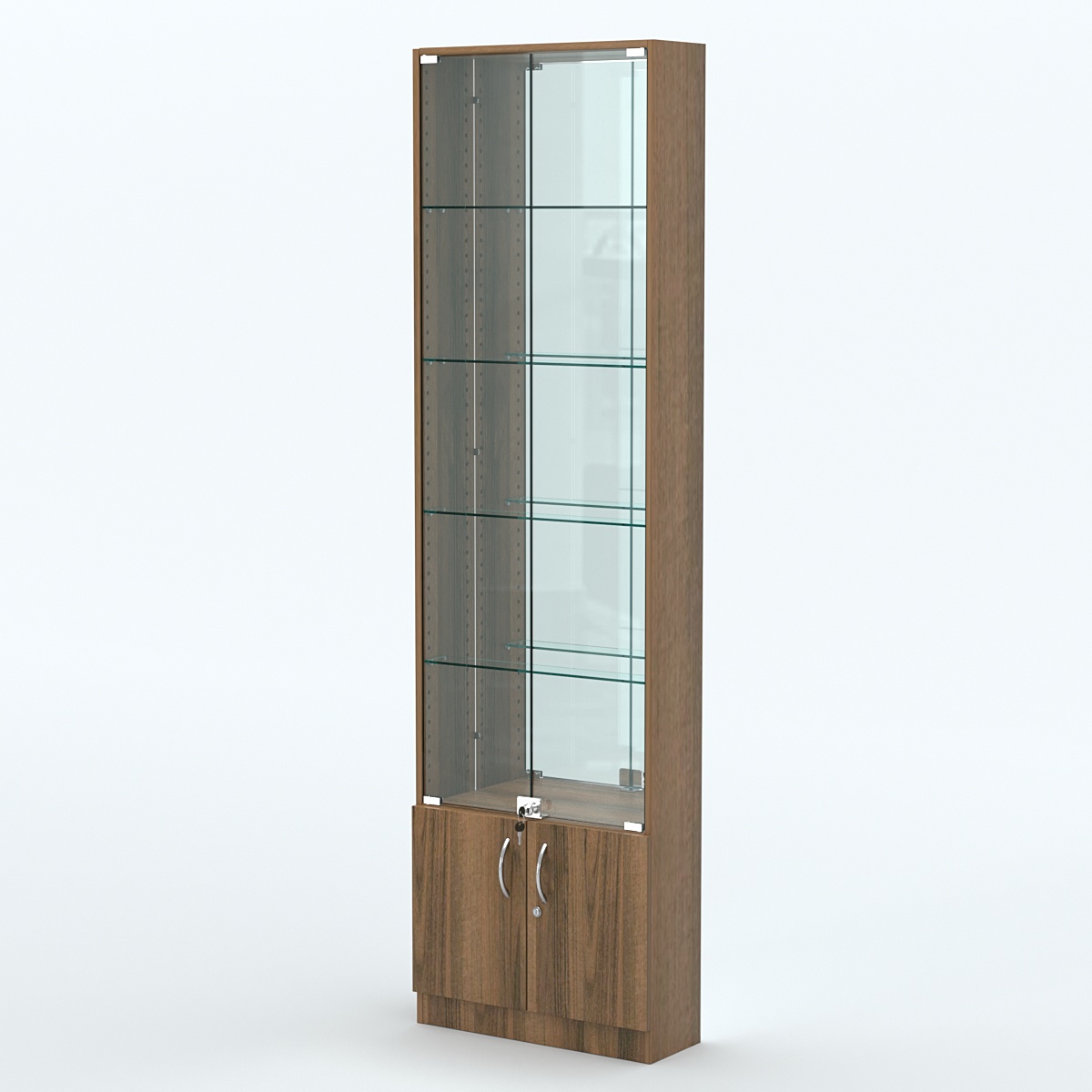 Торговая витрина с 4-мя стеклянными полками 200x600 мм серии NEXT-4 №3-2 (З/C - ЗЕРКАЛО) Орех