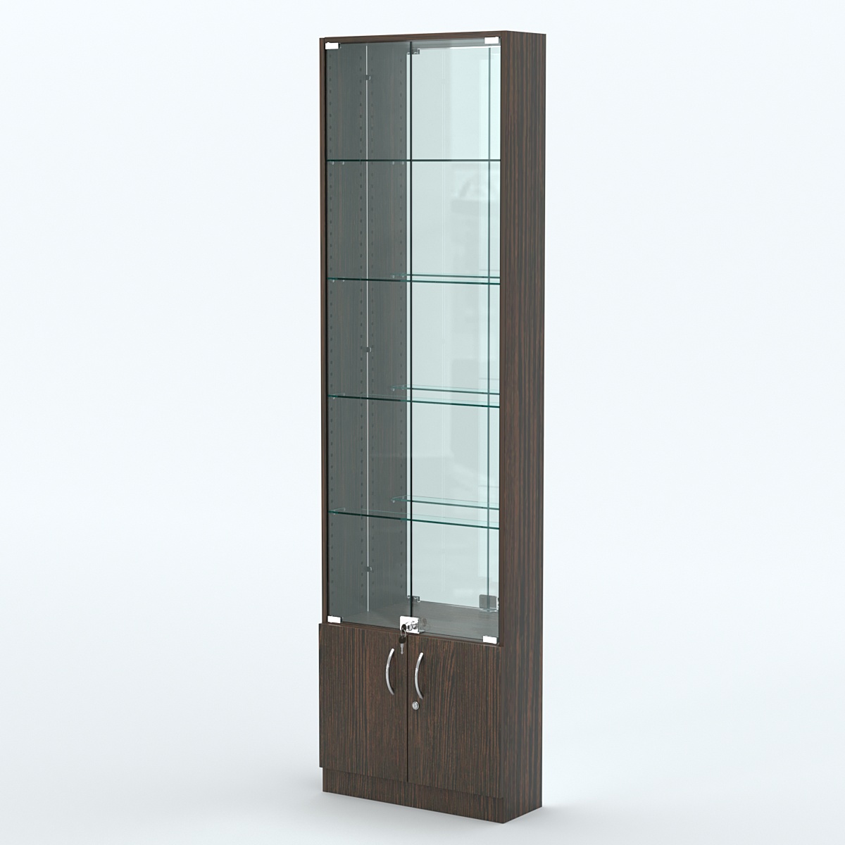 Торговая витрина с 4-мя стеклянными полками 200x600 мм серии NEXT-4 №3-2 (З/C - ЗЕРКАЛО) Дуб Венге