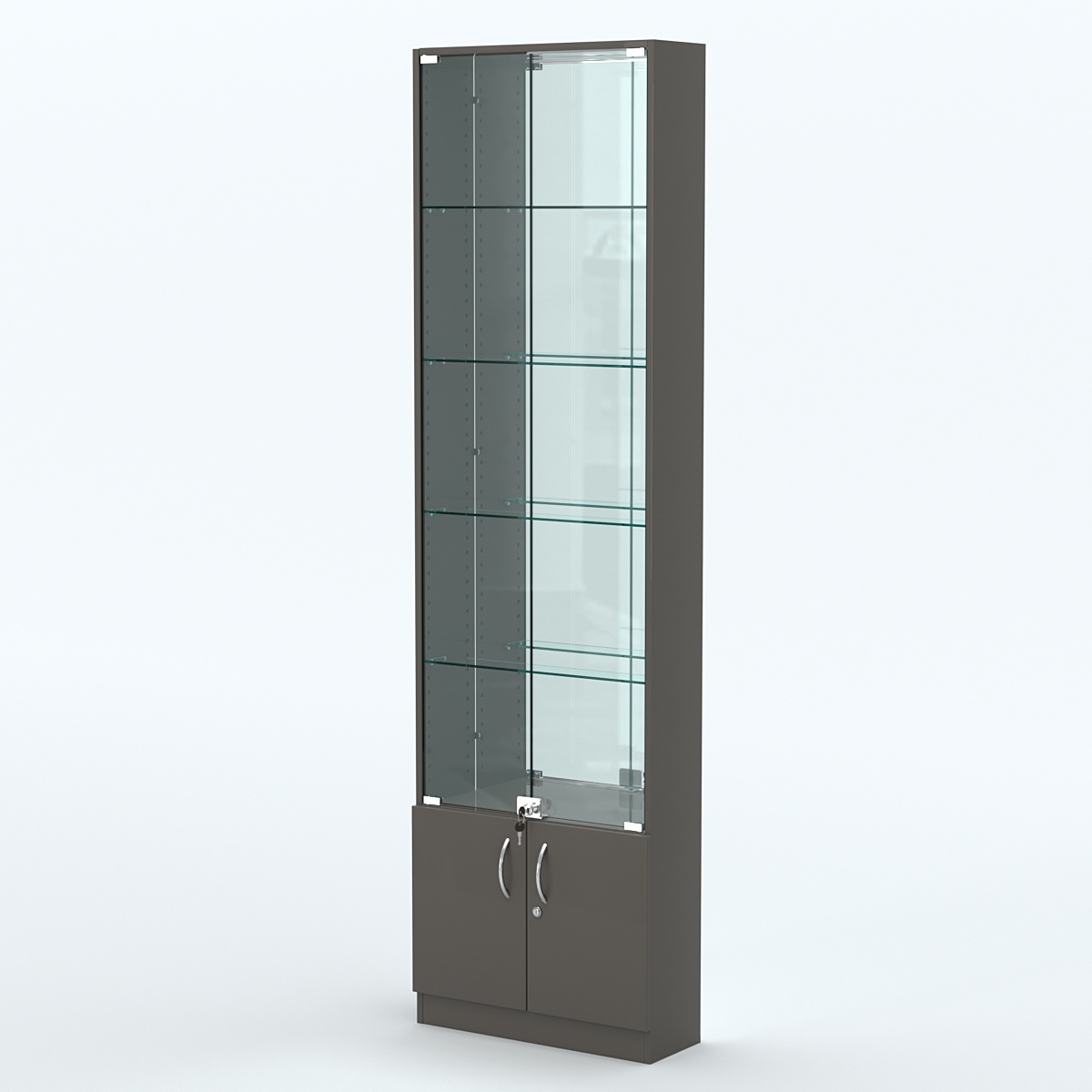 Торговая витрина с 4-мя стеклянными полками 200x600 мм серии NEXT-4 №3-2 (З/C - ЗЕРКАЛО) Черный