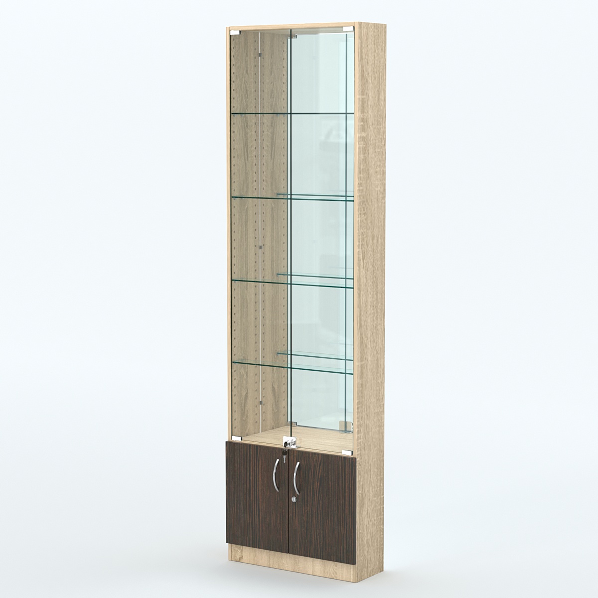 Торговая витрина с 4-мя стеклянными полками 200x600 мм серии NEXT-4 №3-2 (З/C - ЗЕРКАЛО) Дуб Сонома + Дуб Венге