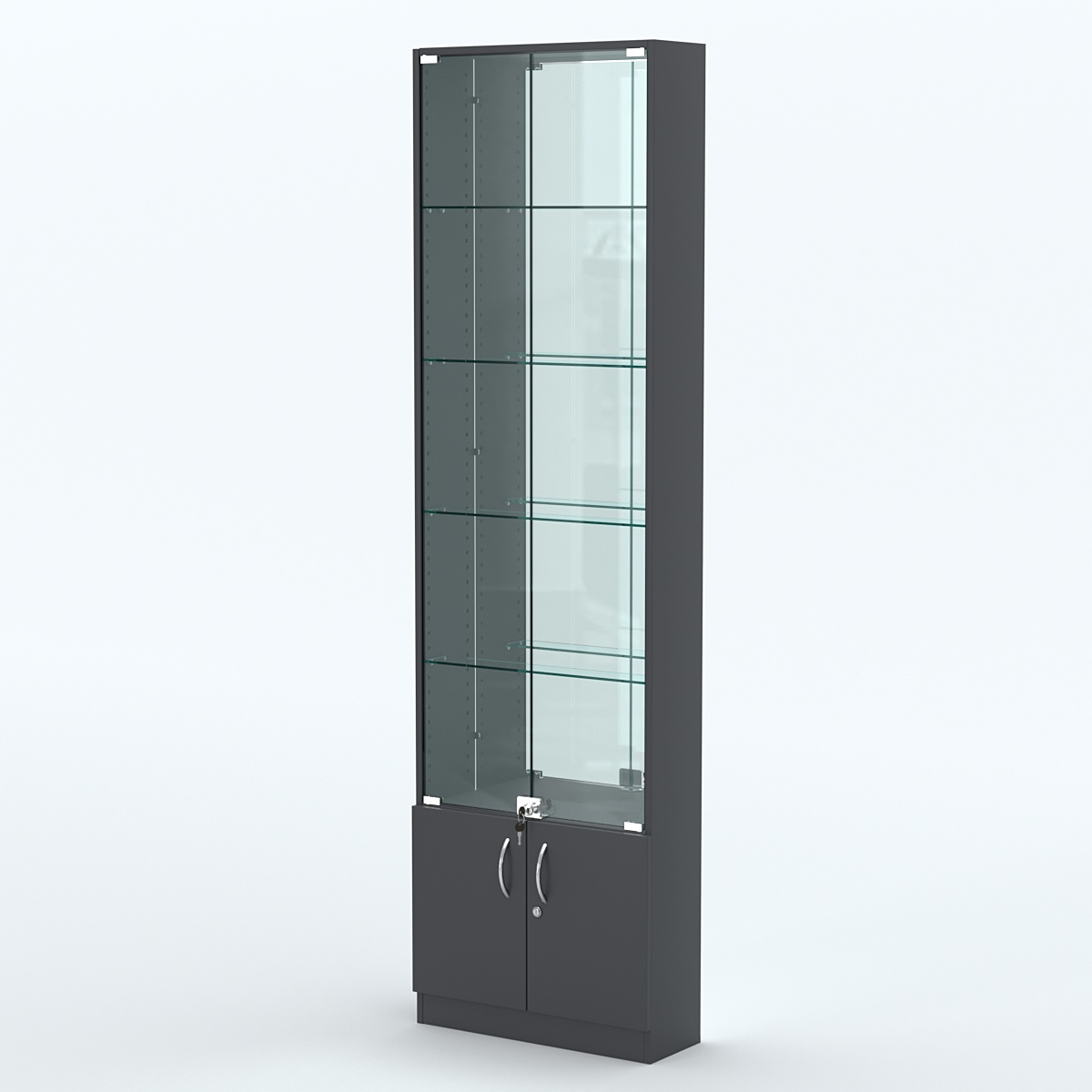 Торговая витрина с 4-мя стеклянными полками 200x600 мм серии NEXT-4 №3-2 (З/C - ЗЕРКАЛО) Антрацит