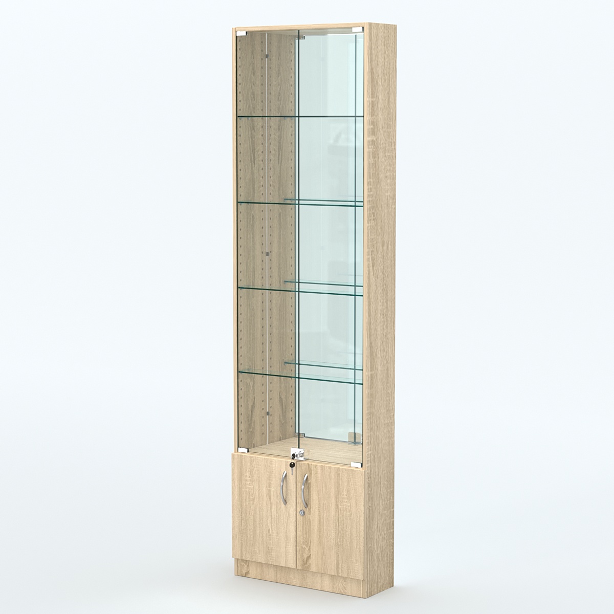 Торговая витрина с 4-мя стеклянными полками 200x600 мм серии NEXT-4 №3-2 (З/C - ЗЕРКАЛО) Дуб сонома