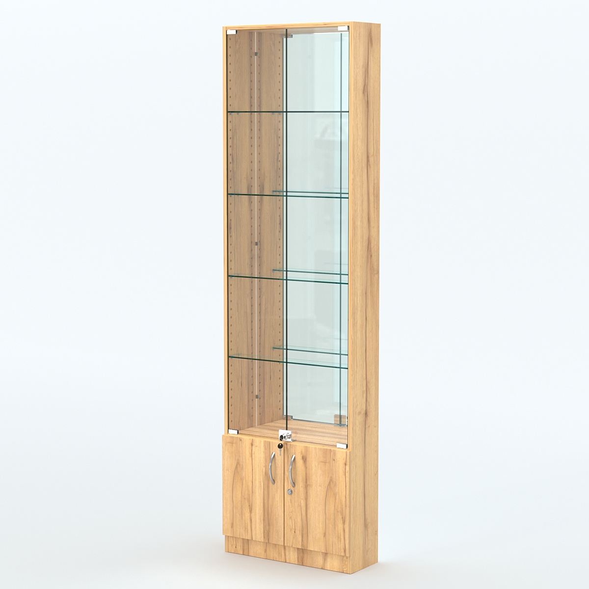 Торговая витрина с 4-мя стеклянными полками 200x600 мм серии NEXT-4 №3-2 (З/C - ЗЕРКАЛО) Дуб Золотистый