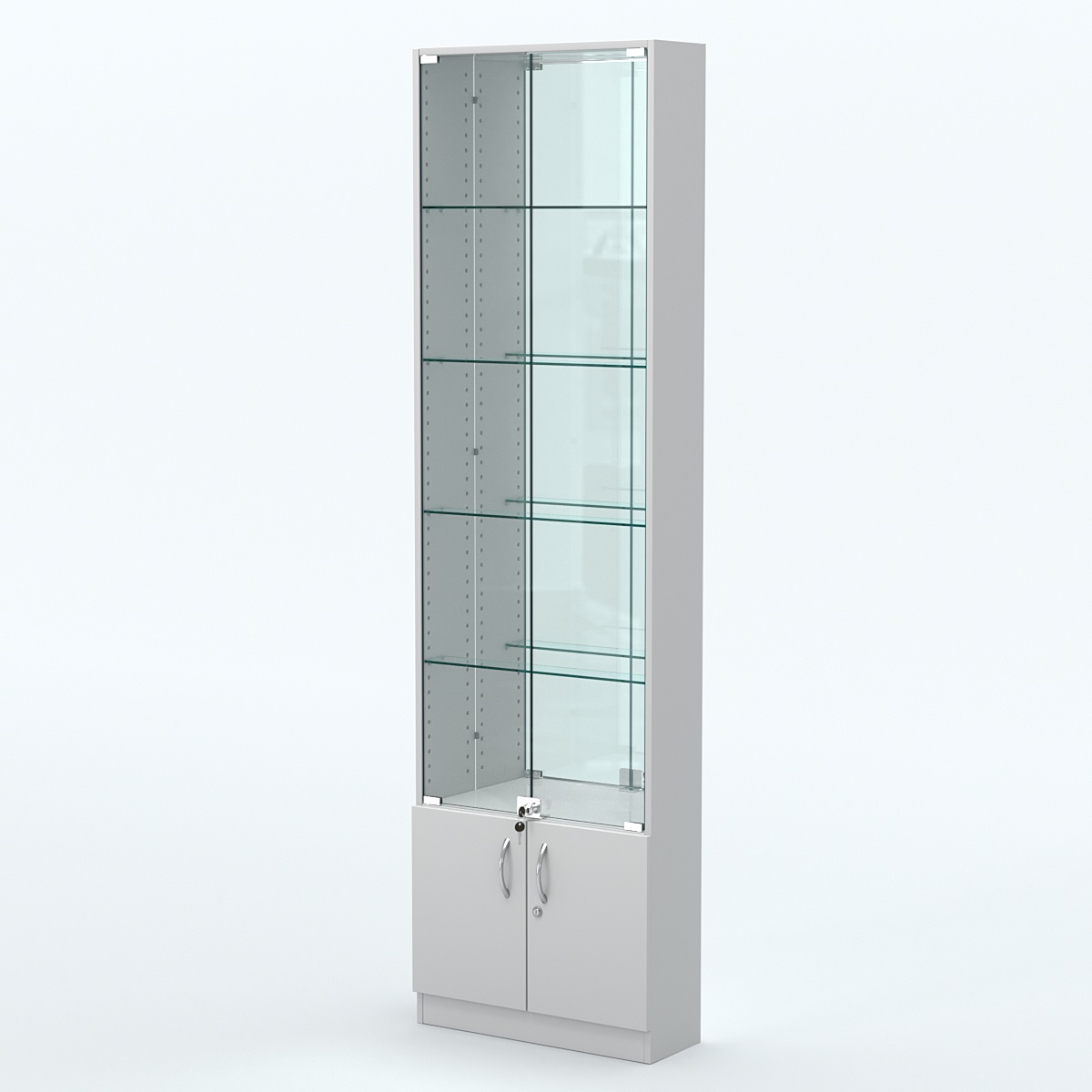 Торговая витрина с 4-мя стеклянными полками 200x600 мм серии NEXT-4 №3-2 (З/C - ЗЕРКАЛО) Серый