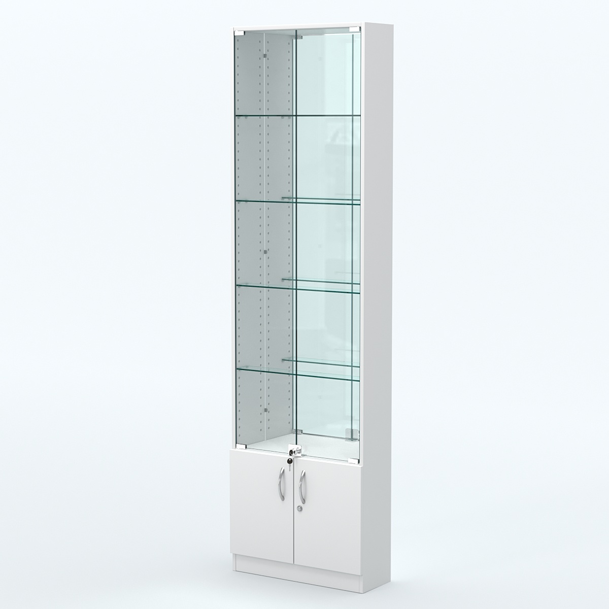 Торговая витрина с 4-мя стеклянными полками 200x600 мм серии NEXT-4 №3-2 (З/C - ЗЕРКАЛО) Белый