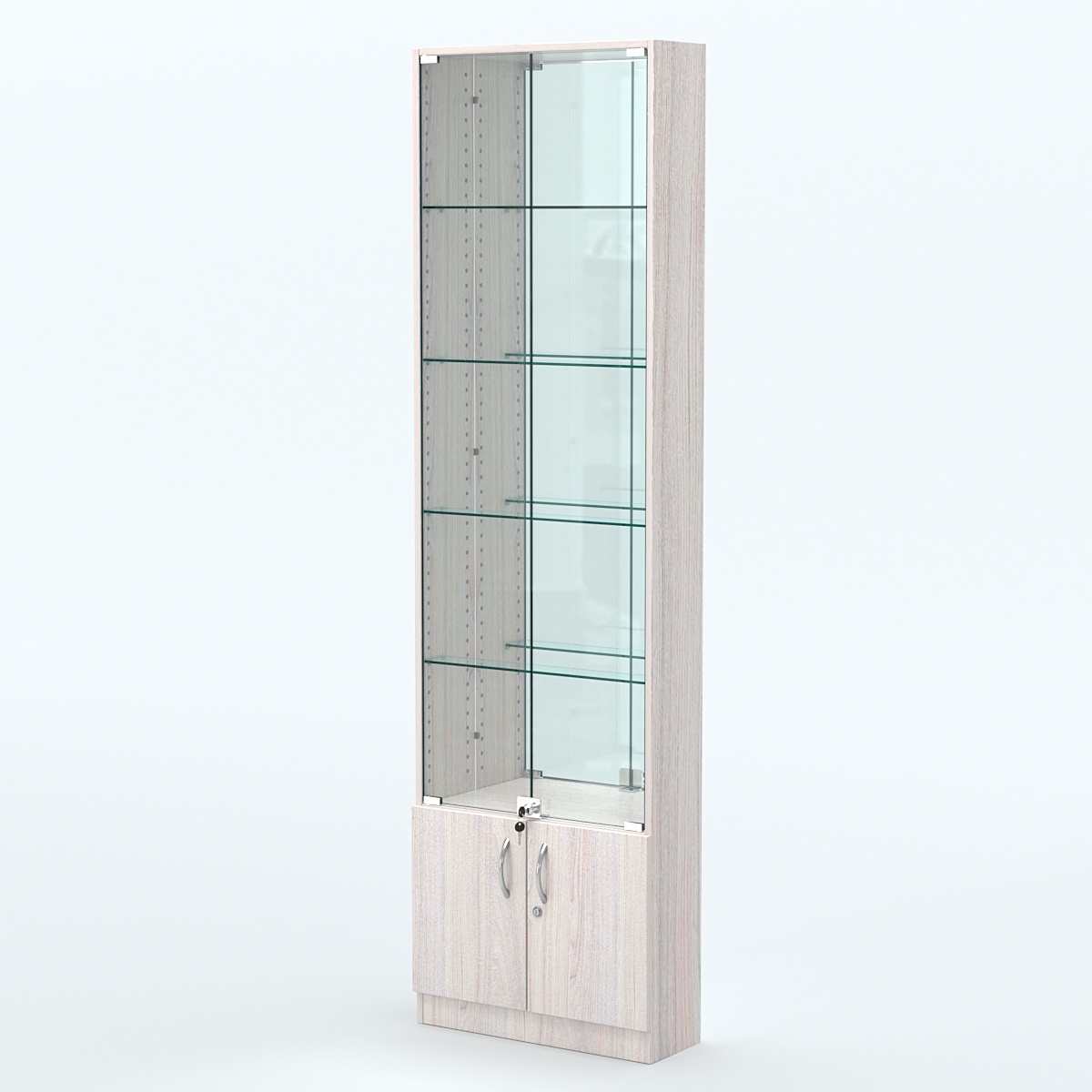 Торговая витрина с 4-мя стеклянными полками 200x600 мм серии NEXT-4 №3-2 (З/C - ЗЕРКАЛО) Ясень Анкор светлый