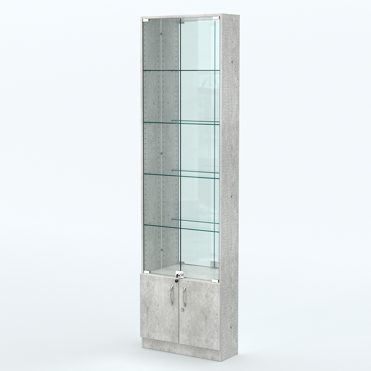 Торговая витрина с 4-мя стеклянными полками 200x600 мм серии NEXT-4 №3-2 (З/C - ЗЕРКАЛО) Метрополитан Грей