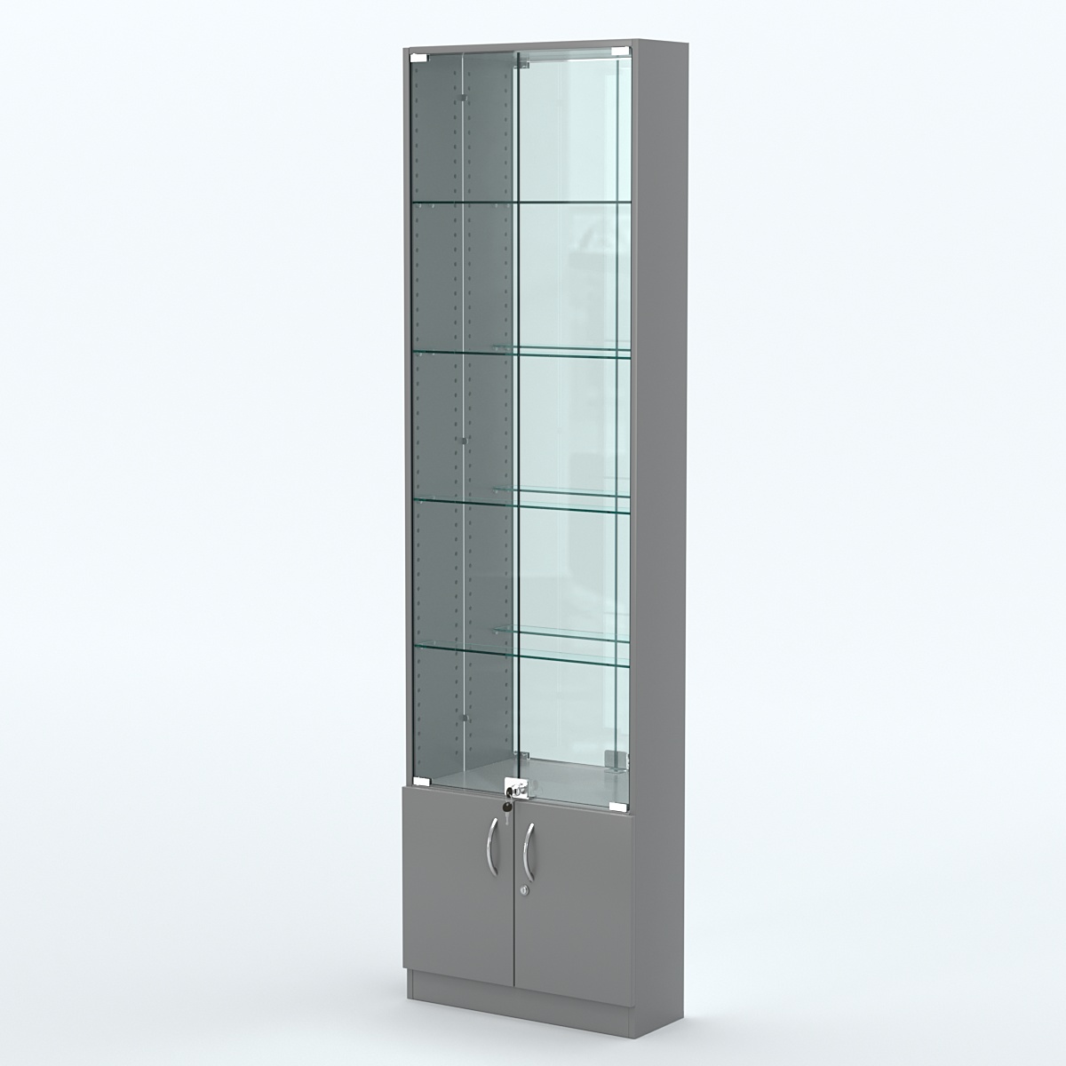 Торговая витрина с 4-мя стеклянными полками 200x600 мм серии NEXT-4 №3-2 (З/C - ЗЕРКАЛО) Темно-Серый