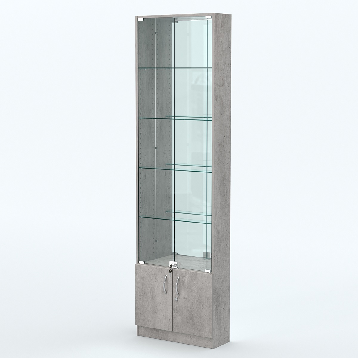 Торговая витрина с 4-мя стеклянными полками 200x600 мм серии NEXT-4 №3-2 (З/C - ЗЕРКАЛО) Бетон Чикаго светло-серый F186 ST9