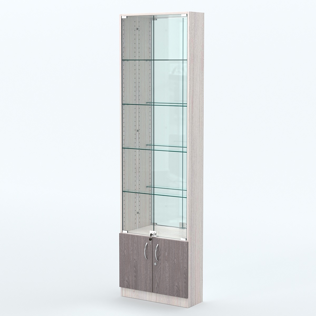 Торговая витрина с 4-мя стеклянными полками 200x600 мм серии NEXT-4 №3-2 (З/C - ЗЕРКАЛО) Ясень Анкор светлый + Ясень Анкор темный