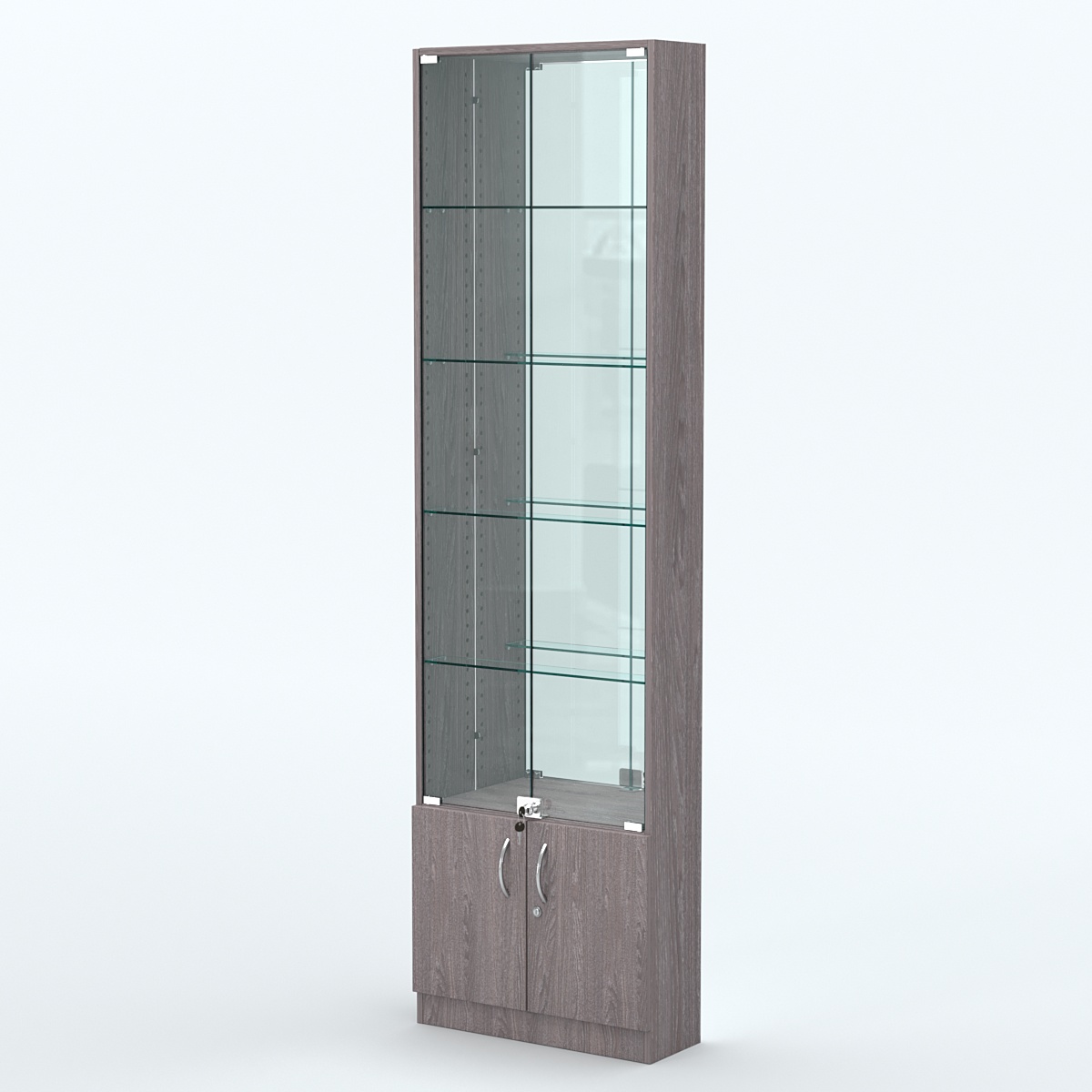 Торговая витрина с 4-мя стеклянными полками 200x600 мм серии NEXT-4 №3-2 (З/C - ЗЕРКАЛО) Ясень Анкор темный