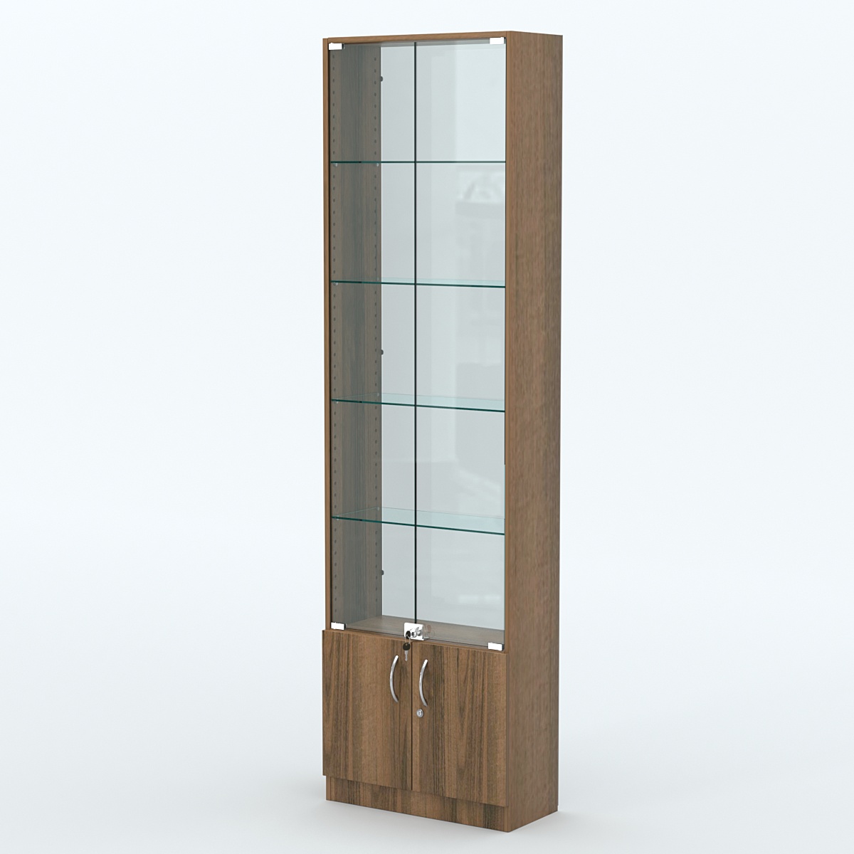 Торговая витрина с 4-мя стеклянными полками 250x600 мм серии NEXT-4 №4-1 (З/C - СТЕКЛО) Орех