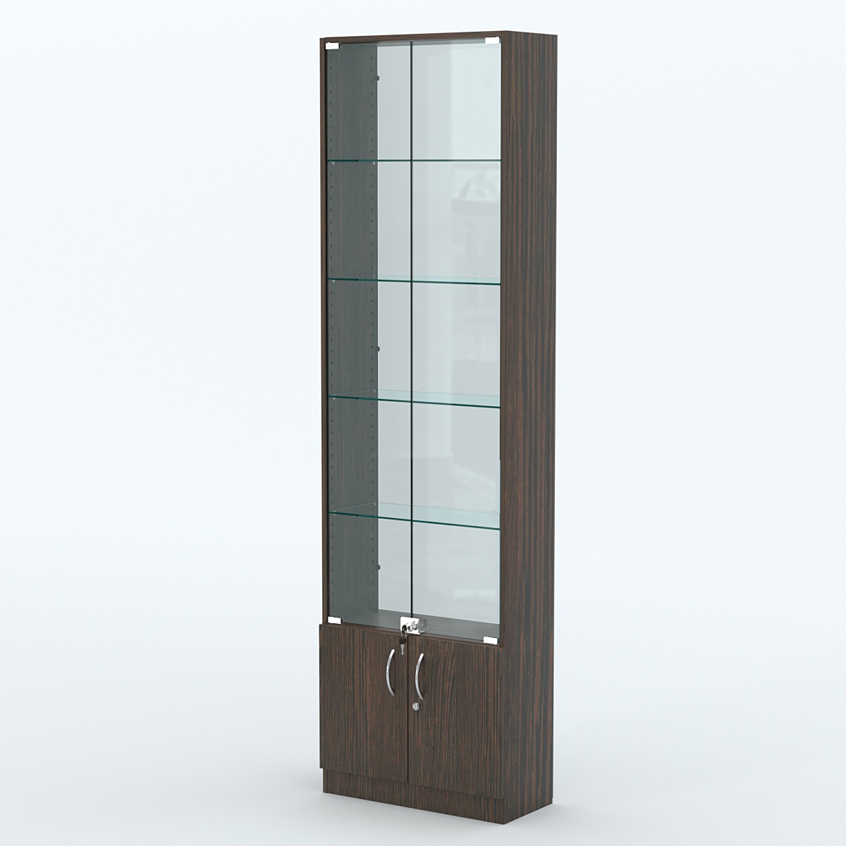 Торговая витрина с 4-мя стеклянными полками 250x600 мм серии NEXT-4 №4-1 (З/C - СТЕКЛО) Дуб Венге