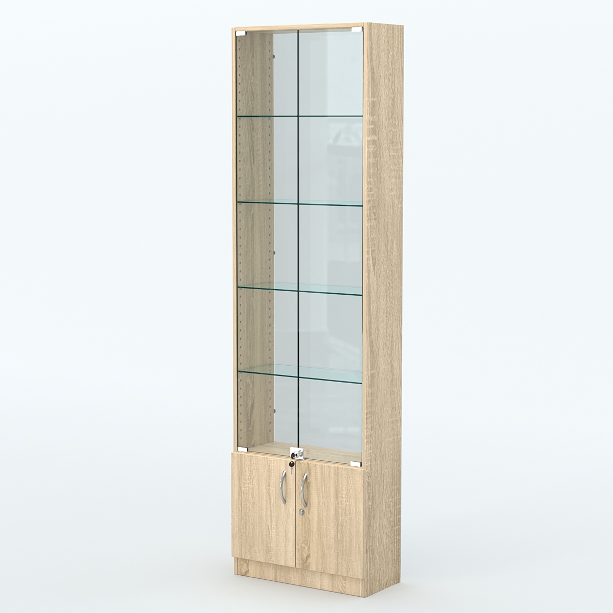 Торговая витрина с 4-мя стеклянными полками 250x600 мм серии NEXT-4 №4-1 (З/C - СТЕКЛО) Дуб сонома