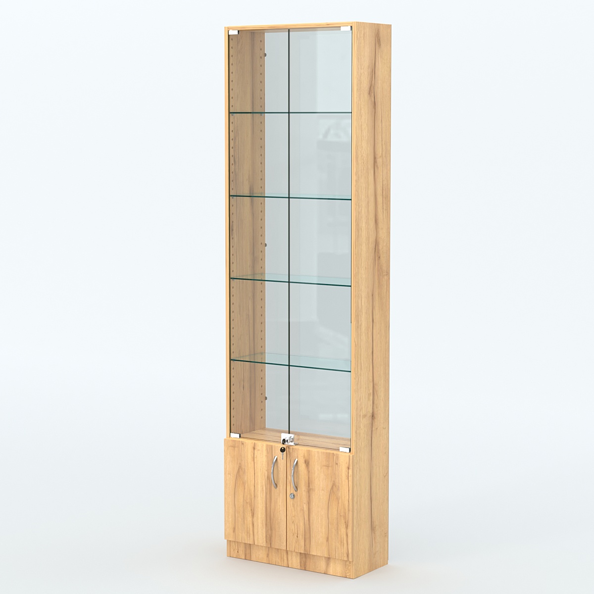 Торговая витрина с 4-мя стеклянными полками 250x600 мм серии NEXT-4 №4-1 (З/C - СТЕКЛО) Дуб Золотистый