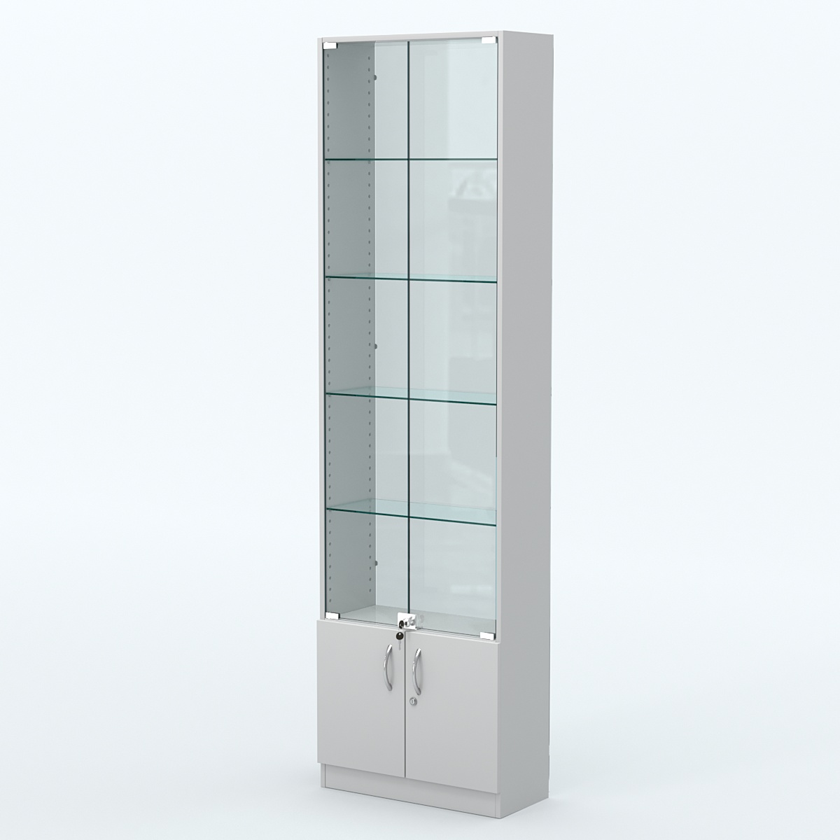 Торговая витрина с 4-мя стеклянными полками 250x600 мм серии NEXT-4 №4-1 (З/C - СТЕКЛО) Серый