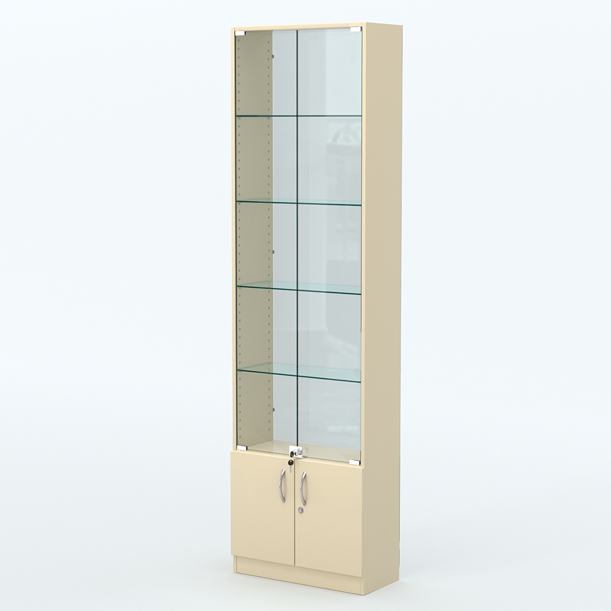 Торговая витрина с 4-мя стеклянными полками 250x600 мм серии NEXT-4 №4-1 (З/C - СТЕКЛО) Крем Вайс