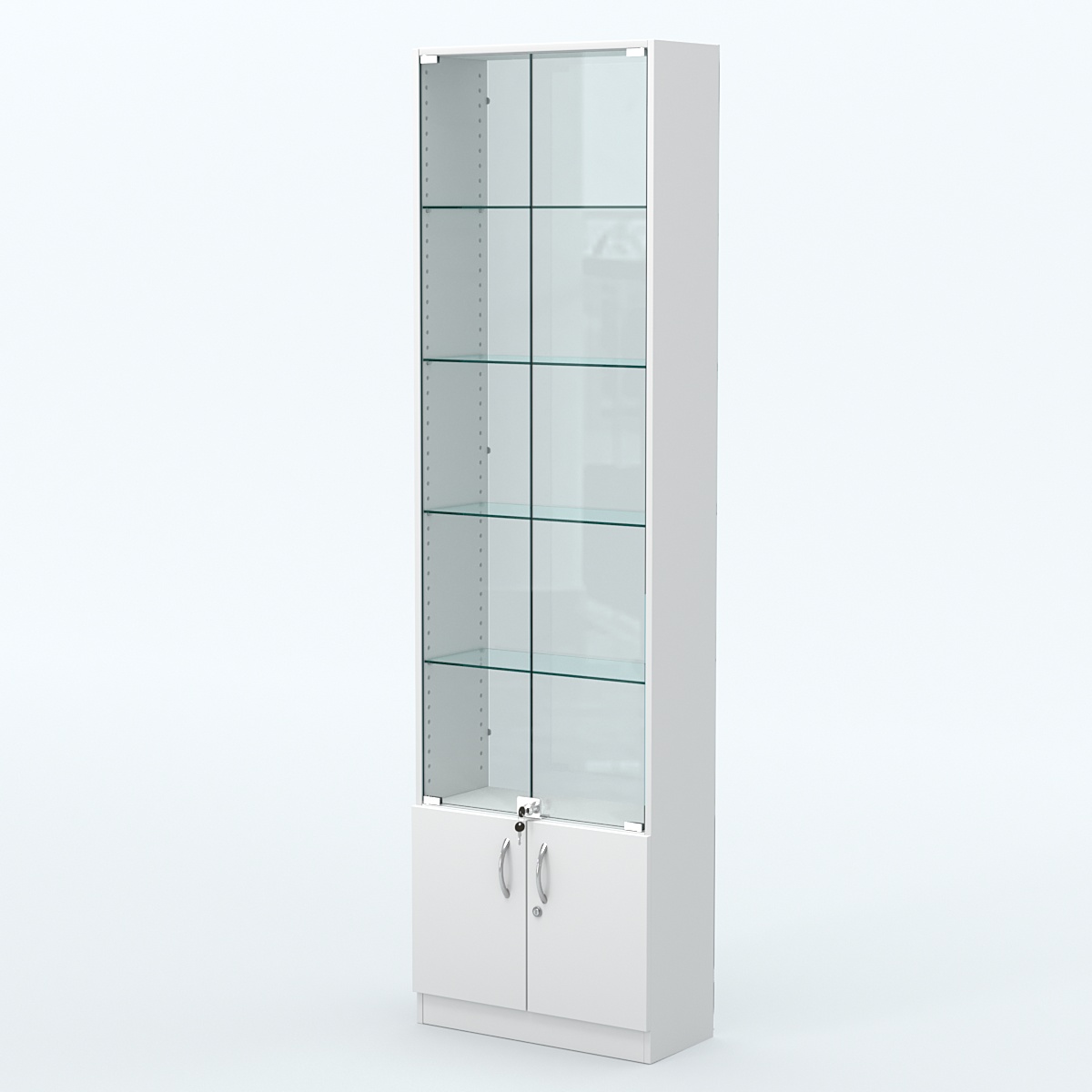Торговая витрина с 4-мя стеклянными полками 250x600 мм серии NEXT-4 №4-1 (З/C - СТЕКЛО) Белый