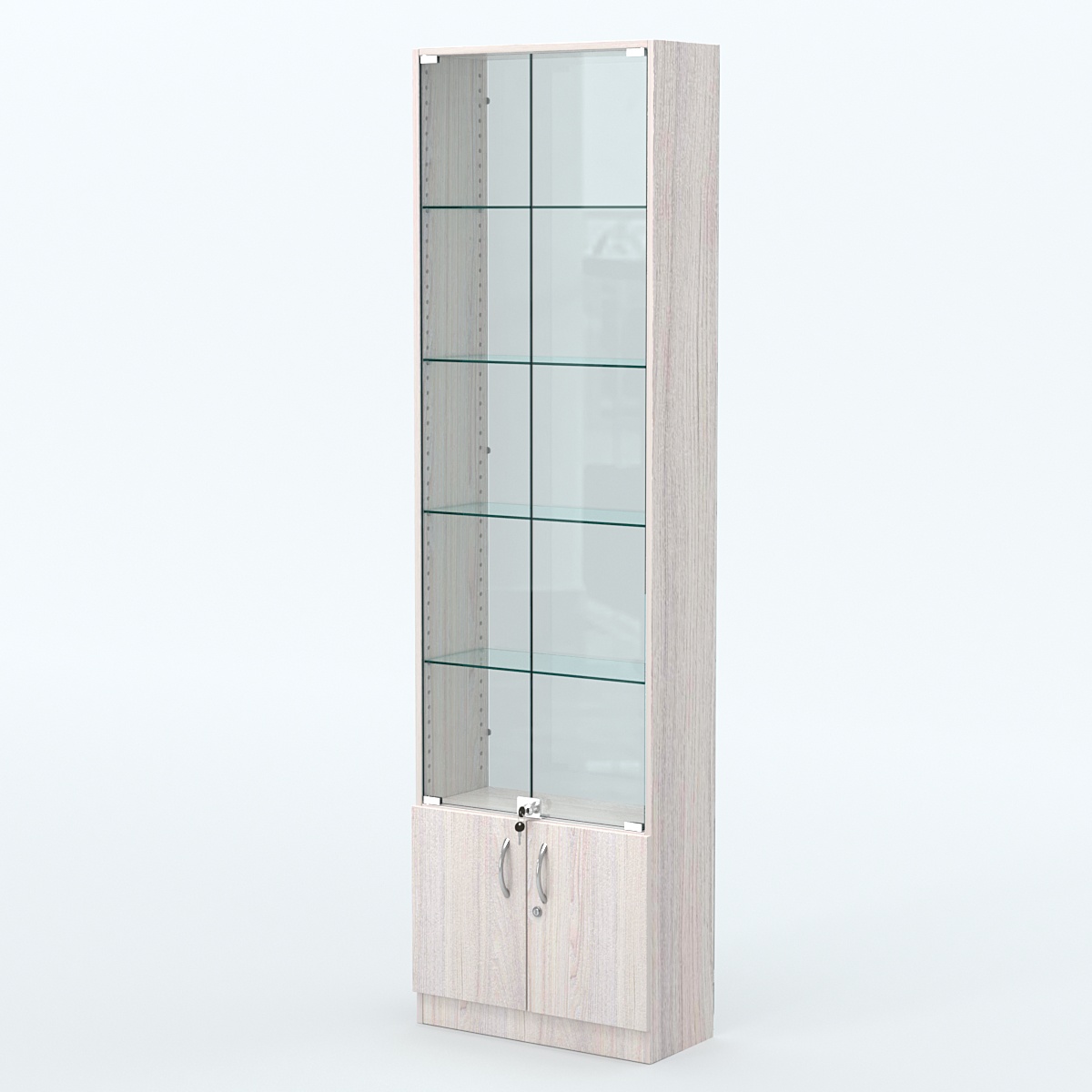 Торговая витрина с 4-мя стеклянными полками 250x600 мм серии NEXT-4 №4-1 (З/C - СТЕКЛО) Ясень Анкор светлый