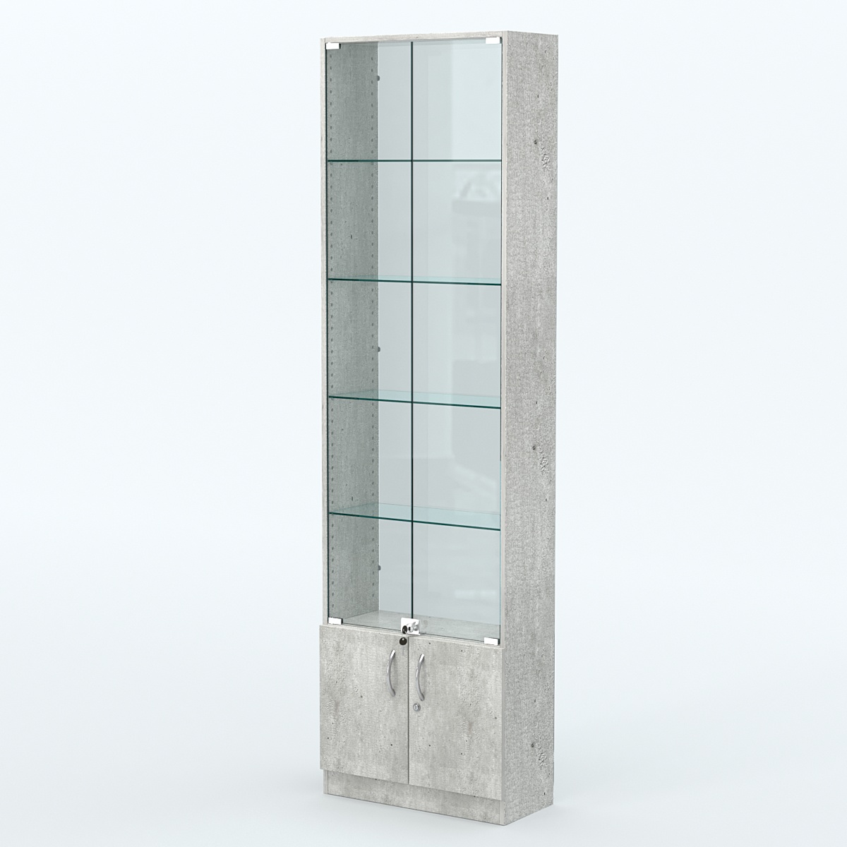 Торговая витрина с 4-мя стеклянными полками 250x600 мм серии NEXT-4 №4-1 (З/C - СТЕКЛО) Метрополитан Грей