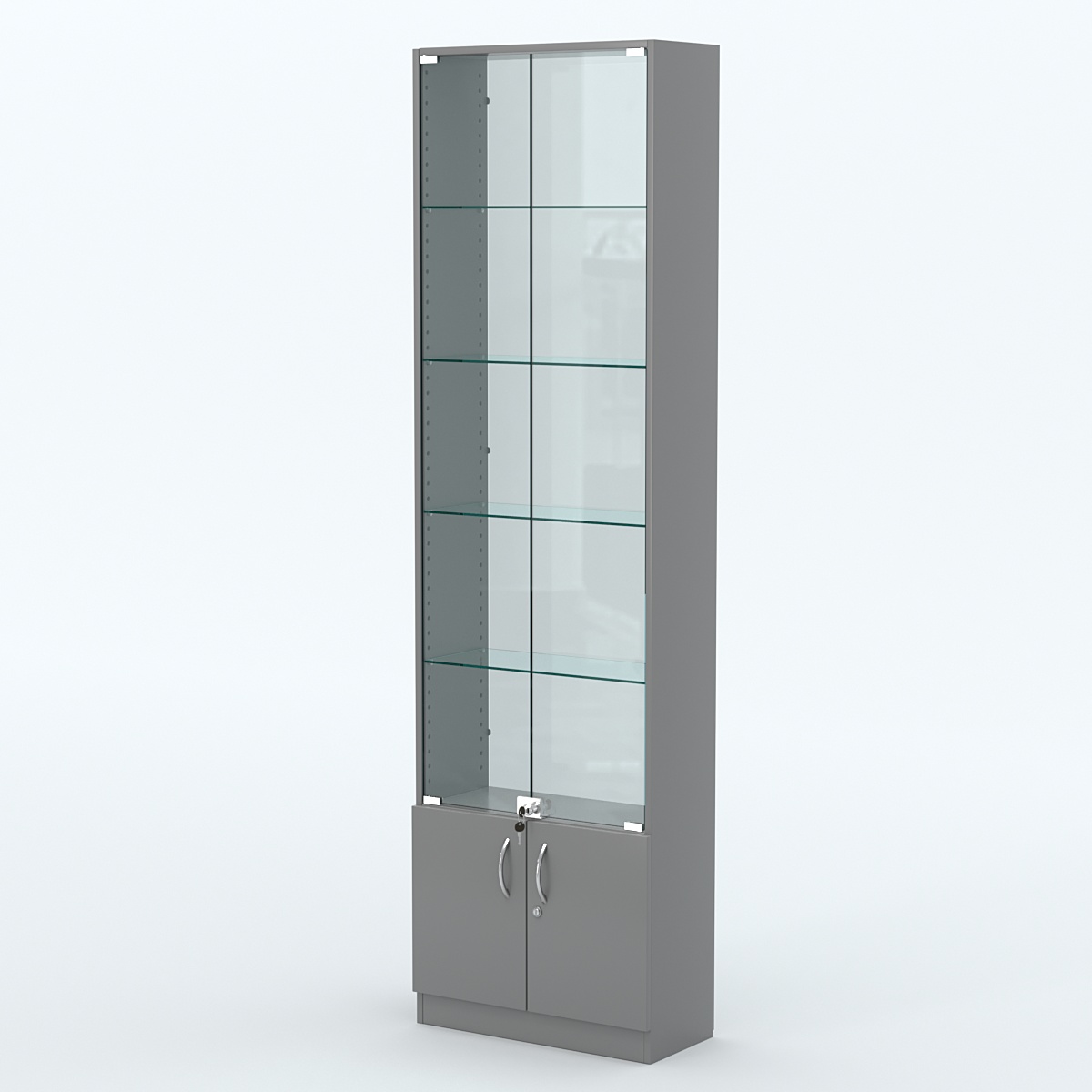 Торговая витрина с 4-мя стеклянными полками 250x600 мм серии NEXT-4 №4-1 (З/C - СТЕКЛО) Темно-Серый