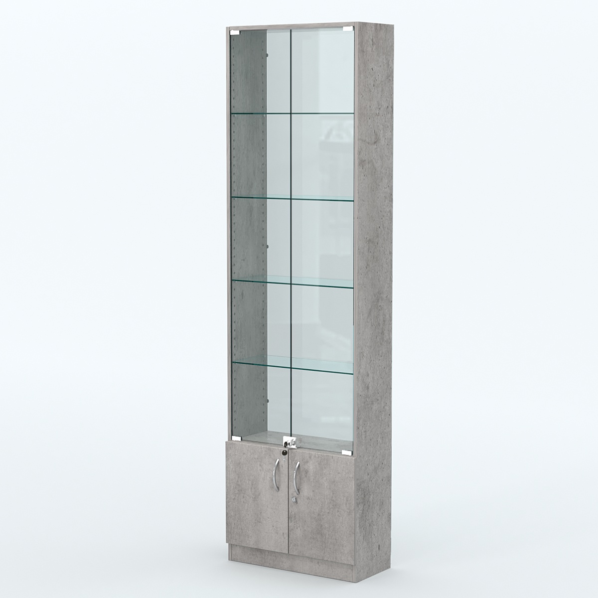 Торговая витрина с 4-мя стеклянными полками 250x600 мм серии NEXT-4 №4-1 (З/C - СТЕКЛО) Бетон Чикаго светло-серый F186 ST9