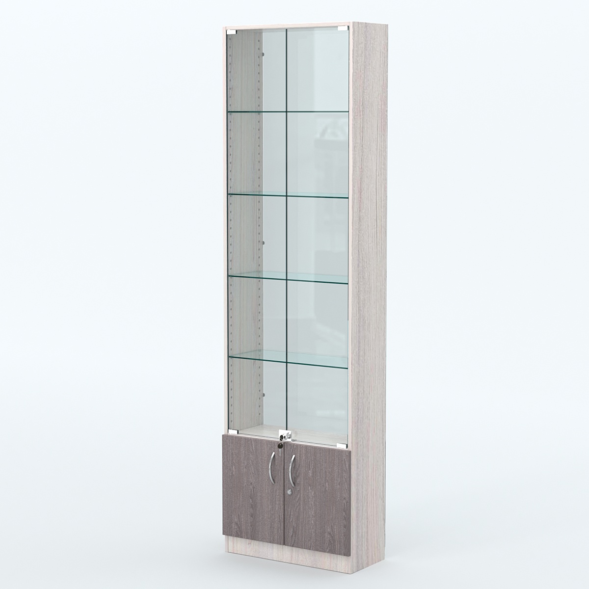 Торговая витрина с 4-мя стеклянными полками 250x600 мм серии NEXT-4 №4-1 (З/C - СТЕКЛО) Ясень Анкор светлый + Ясень Анкор темный